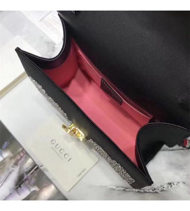 GUCCI 470270 Sylvie Leather Mini Chain Handbag Black
