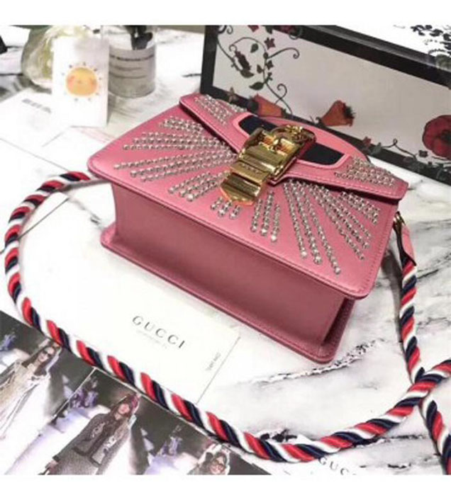 GUCCI 470270 Sylvie Leather Mini Chain Handbag Pink