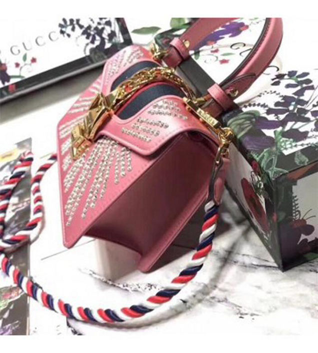 GUCCI 470270 Sylvie Leather Mini Chain Handbag Pink