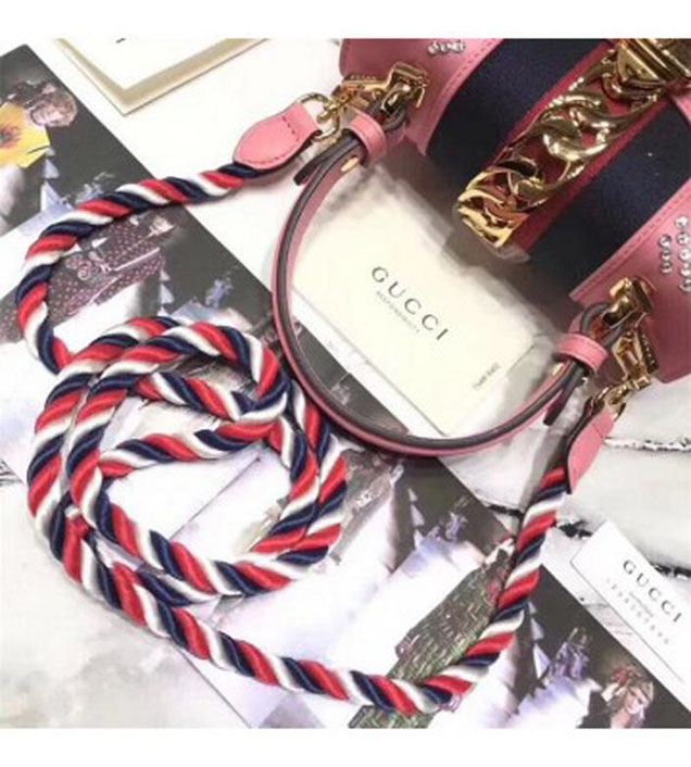 GUCCI 470270 Sylvie Leather Mini Chain Handbag Pink