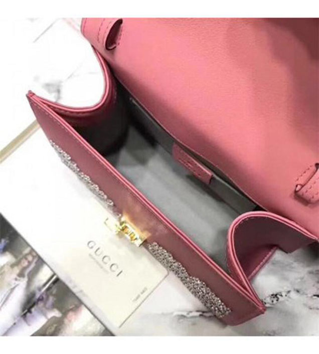 GUCCI 470270 Sylvie Leather Mini Chain Handbag Pink
