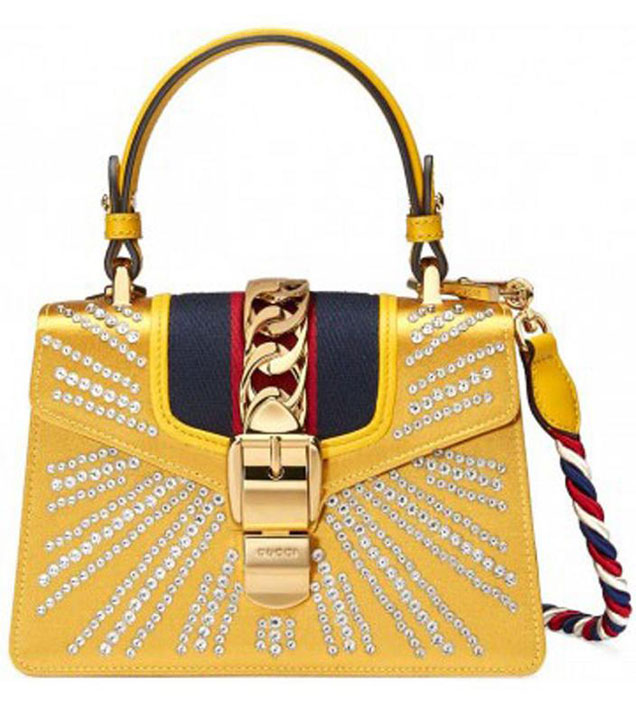 GUCCI 470270 Sylvie Leather Mini Chain Handbag Yellow