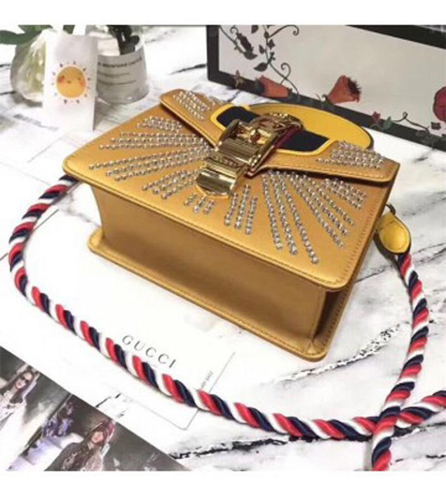 GUCCI 470270 Sylvie Leather Mini Chain Handbag Yellow