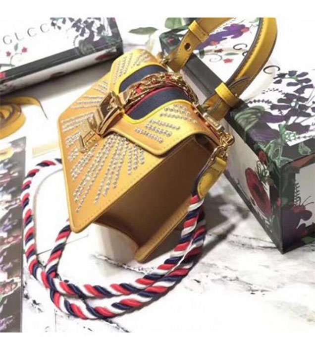 GUCCI 470270 Sylvie Leather Mini Chain Handbag Yellow