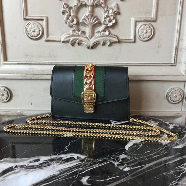 Gucci Sylvie Leather Mini Chain Bag 494646 Black