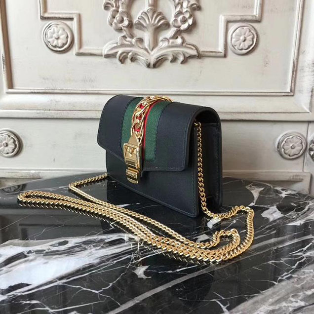 Gucci Sylvie Leather Mini Chain Bag 494646 Black