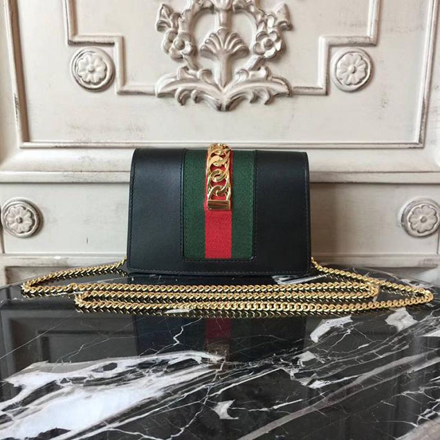 Gucci Sylvie Leather Mini Chain Bag 494646 Black
