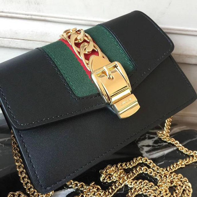Gucci Sylvie Leather Mini Chain Bag 494646 Black