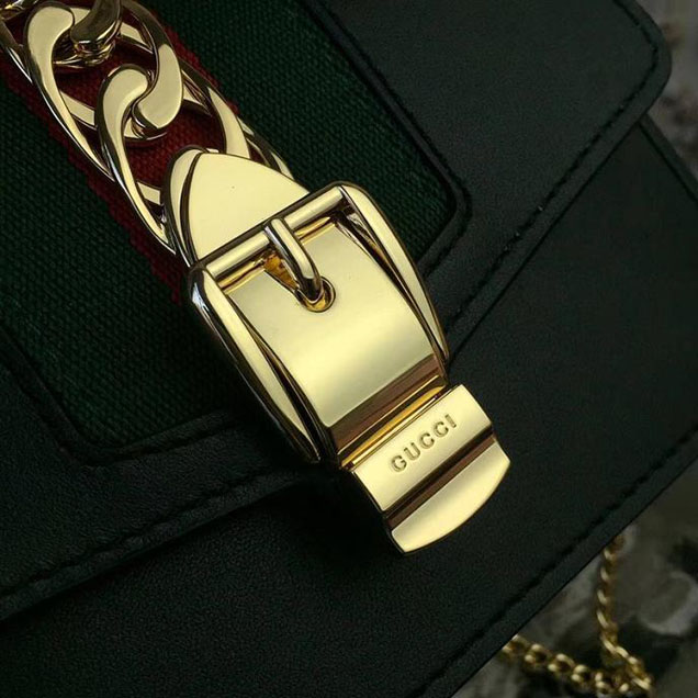 Gucci Sylvie Leather Mini Chain Bag 494646 Black