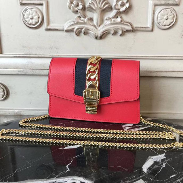 Gucci Sylvie Leather Mini Chain Bag 494646 Red