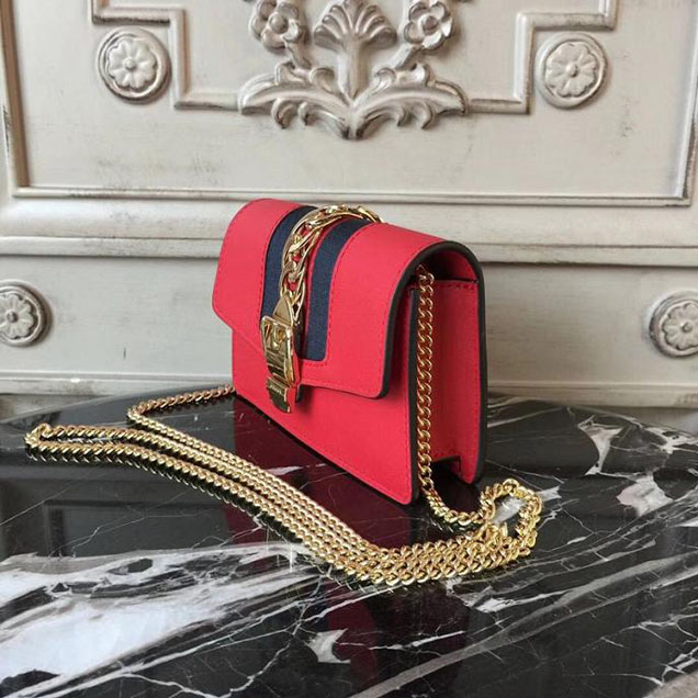 Gucci Sylvie Leather Mini Chain Bag 494646 Red