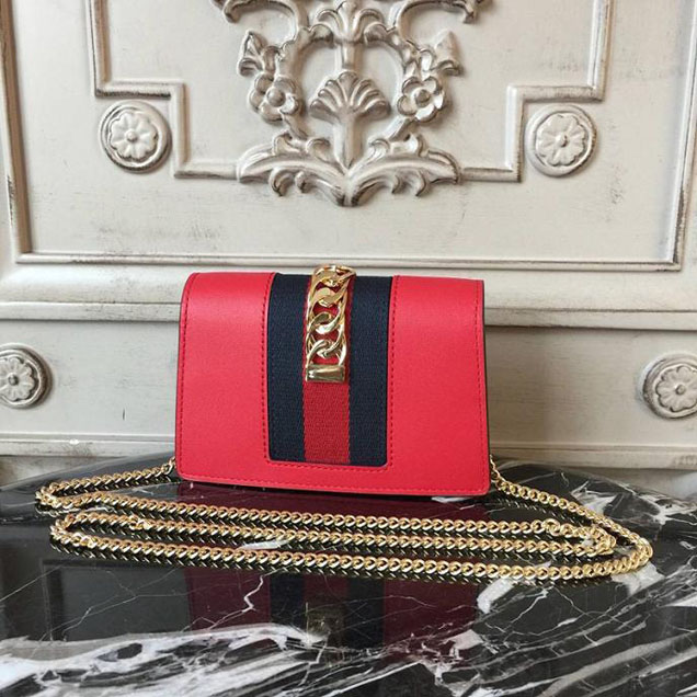 Gucci Sylvie Leather Mini Chain Bag 494646 Red