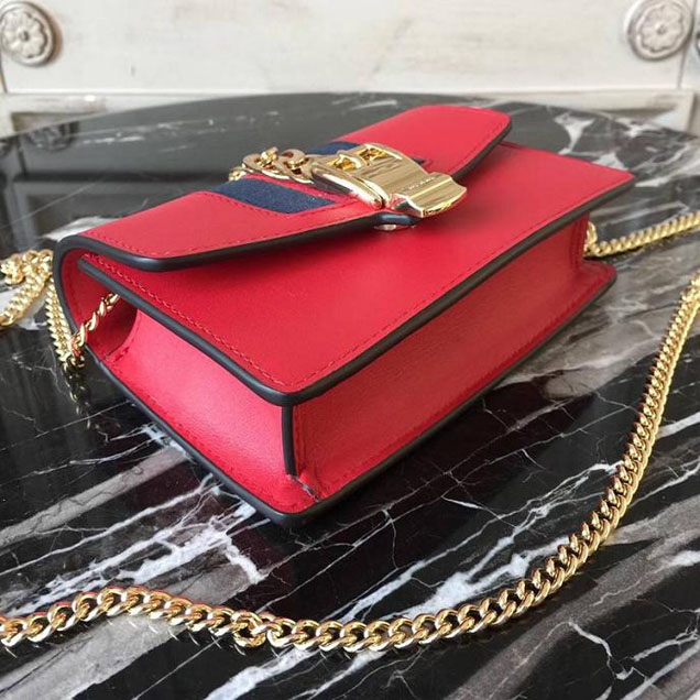 Gucci Sylvie Leather Mini Chain Bag 494646 Red