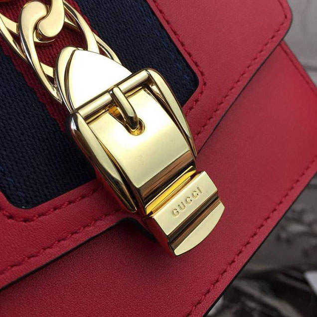 Gucci Sylvie Leather Mini Chain Bag 494646 Red