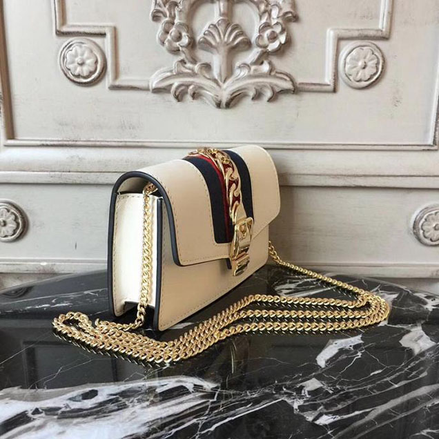 Gucci Sylvie Leather Mini Chain Bag 494646 White