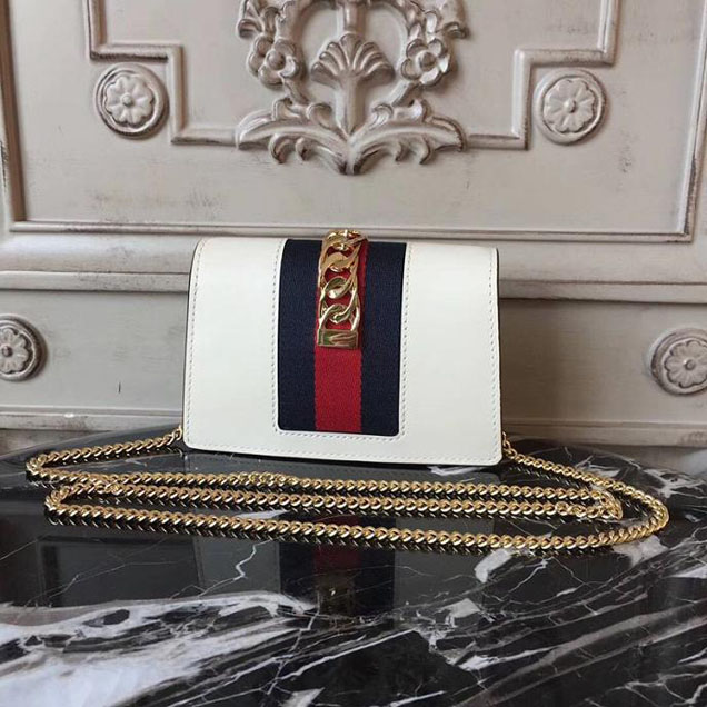 Gucci Sylvie Leather Mini Chain Bag 494646 White