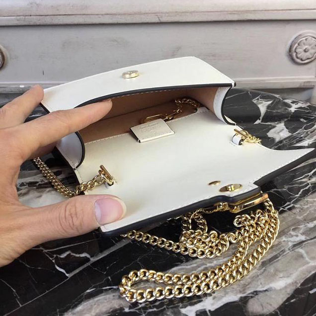 Gucci Sylvie Leather Mini Chain Bag 494646 White
