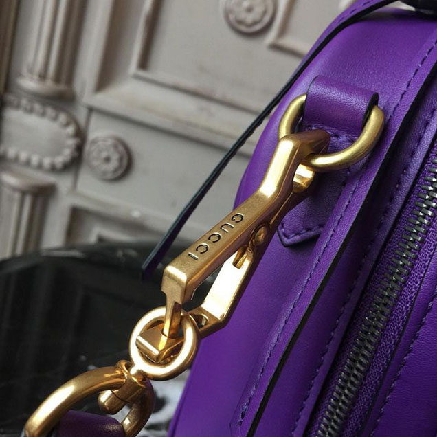 Gucci GG Marmont Chevron Quilted Top Handle Camera Bag 26cm with Sylvie Web Strap Calfskin Leather 498100 Spring Summer 2018 Collection Purple