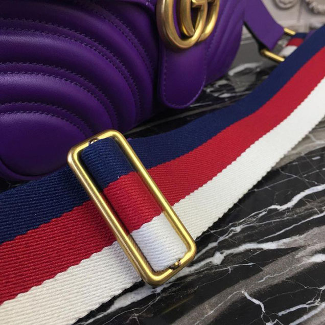 Gucci GG Marmont Chevron Quilted Top Handle Camera Bag 26cm with Sylvie Web Strap Calfskin Leather 498100 Spring Summer 2018 Collection Purple