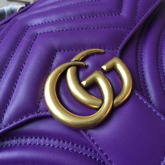 Gucci GG Marmont Chevron Quilted Top Handle Camera Bag 26cm with Sylvie Web Strap Calfskin Leather 498100 Spring Summer 2018 Collection Purple