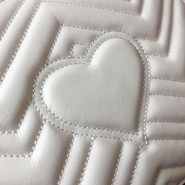 Gucci GG Marmont Chevron Quilted Top Handle Camera Bag 26cm with Sylvie Web Strap Calfskin Leather 498100 Spring Summer 2018 Collection White