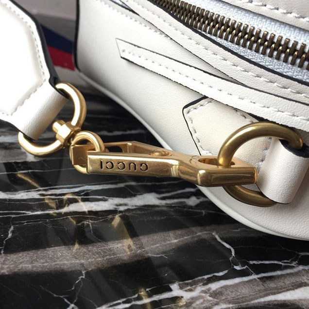 Gucci GG Marmont Chevron Quilted Top Handle Camera Bag 26cm with Sylvie Web Strap Calfskin Leather 498100 Spring Summer 2018 Collection White