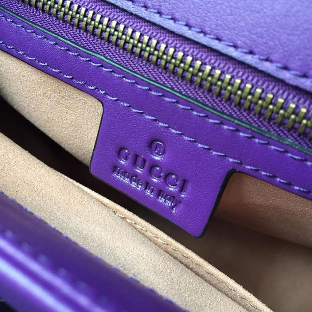 Gucci GG Marmont Chevron Quilted Top Handle 26cm Bag with Chain Strap Calfskin Leather 498110 Spring Summer 2018 Collection Purple