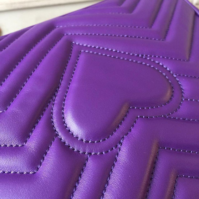 Gucci GG Marmont Chevron Quilted Top Handle 26cm Bag with Chain Strap Calfskin Leather 498110 Spring Summer 2018 Collection Purple