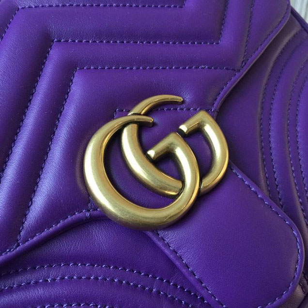 Gucci GG Marmont Chevron Quilted Top Handle 26cm Bag with Chain Strap Calfskin Leather 498110 Spring Summer 2018 Collection Purple