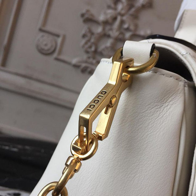 Gucci GG Marmont Chevron Quilted Top Handle 26cm Bag with Chain Strap Calfskin Leather 498110 Spring Summer 2018 Collection White