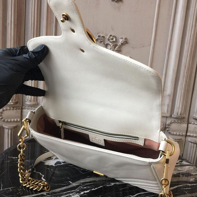 Gucci GG Marmont Chevron Quilted Top Handle 26cm Bag with Chain Strap Calfskin Leather 498110 Spring Summer 2018 Collection White