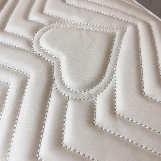Gucci GG Marmont Chevron Quilted Top Handle 26cm Bag with Chain Strap Calfskin Leather 498110 Spring Summer 2018 Collection White