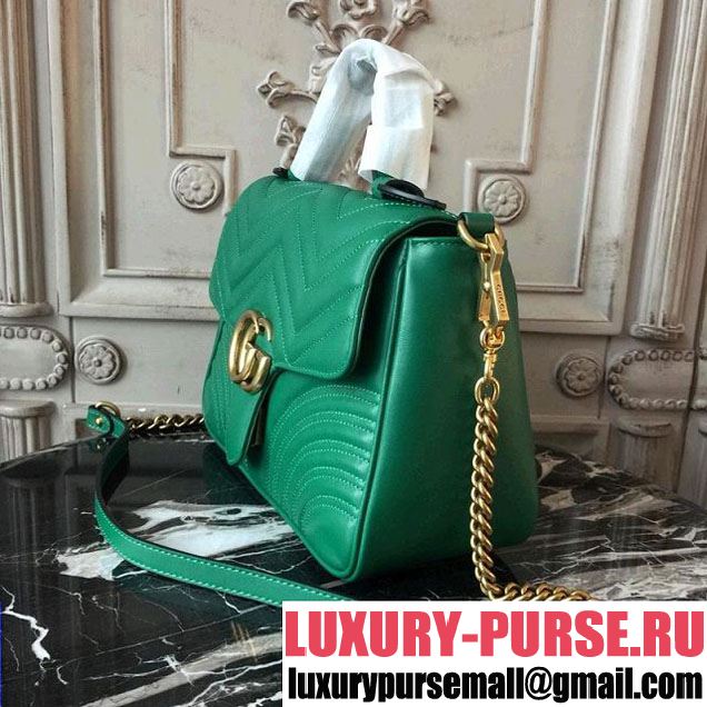 Gucci GG Marmont Chevron Quilted Top Handle 26cm Bag with Chain Strap Calfskin Leather 498110 Spring Summer 2018 Collection Green
