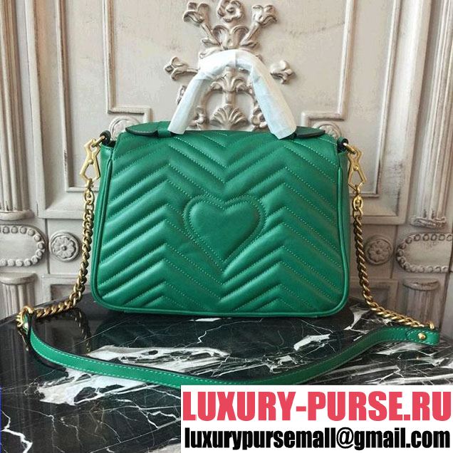 Gucci GG Marmont Chevron Quilted Top Handle 26cm Bag with Chain Strap Calfskin Leather 498110 Spring Summer 2018 Collection Green