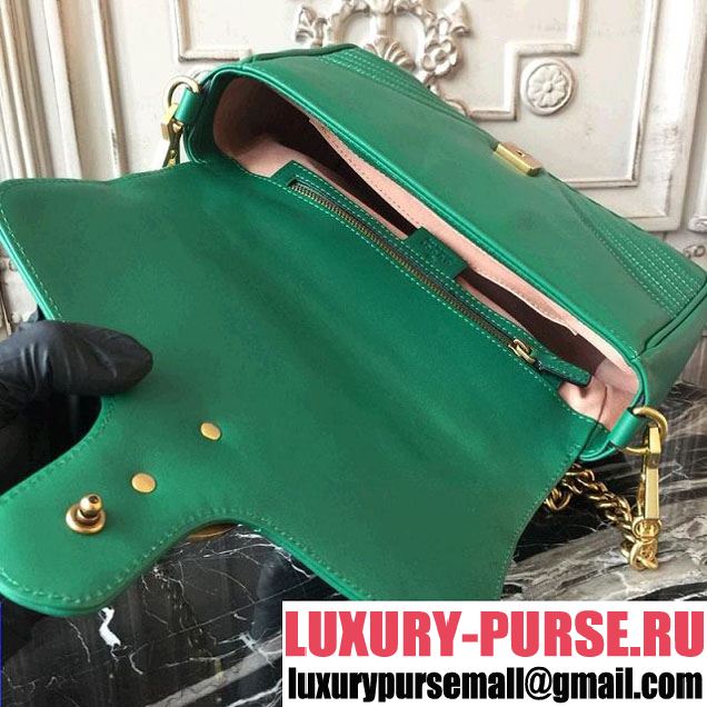 Gucci GG Marmont Chevron Quilted Top Handle 26cm Bag with Chain Strap Calfskin Leather 498110 Spring Summer 2018 Collection Green