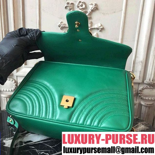 Gucci GG Marmont Chevron Quilted Top Handle 26cm Bag with Chain Strap Calfskin Leather 498110 Spring Summer 2018 Collection Green