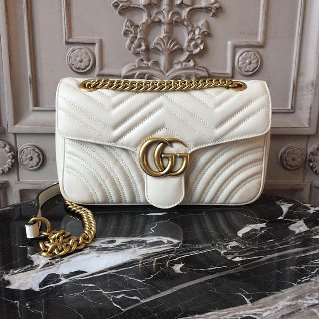 Gucci Marmont Matelasse Shoulder Bag 26cm 443497 Spring Summer 2018 Collection White