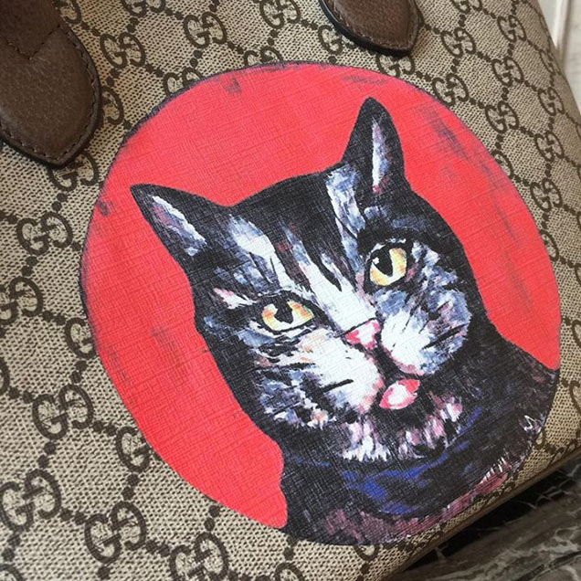 Gucci GG Supreme Bosco Bestiary Cat Shopping Tote 28cm 473887 Calfskin Leather Chinese New Year 2018 Collection Red