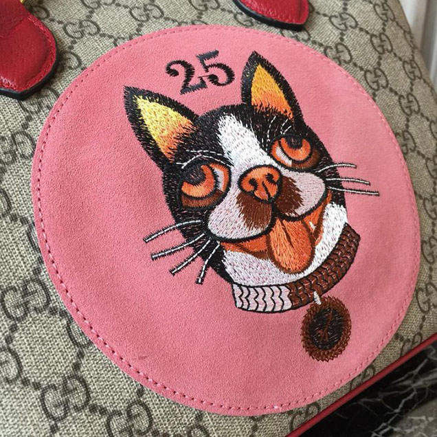 Gucci GG Supreme Bosco Boston Terrier Shopping Tote 28cm 473887 Calfskin Leather Chinese New Year 2018 Collection Red