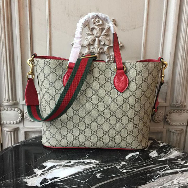 Gucci GG Supreme Bosco Boston Terrier Shopping Tote 28cm 473887 Calfskin Leather Chinese New Year 2018 Collection Red