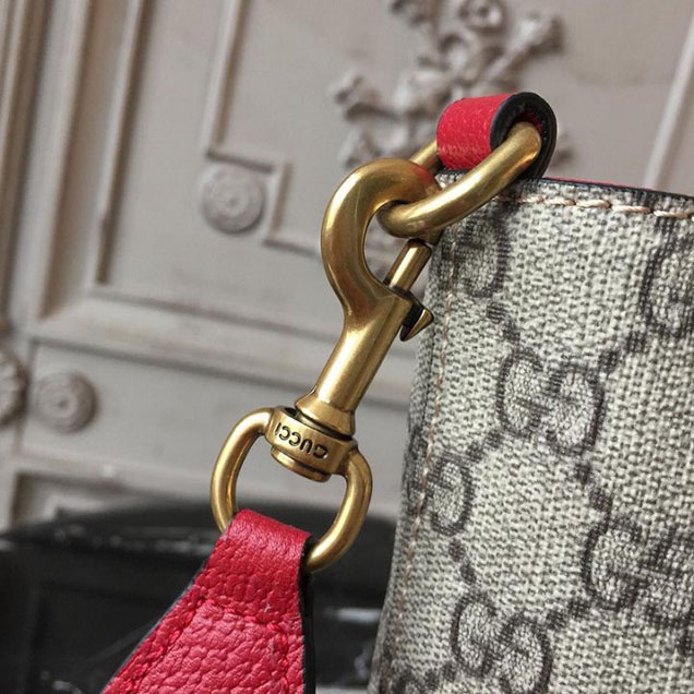 Gucci GG Supreme Bosco Boston Terrier Shopping Tote 28cm 473887 Calfskin Leather Chinese New Year 2018 Collection Red