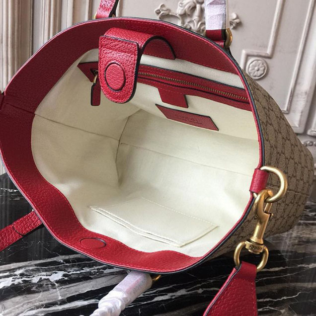 Gucci GG Supreme Bosco Boston Terrier Shopping Tote 28cm 473887 Calfskin Leather Chinese New Year 2018 Collection Red