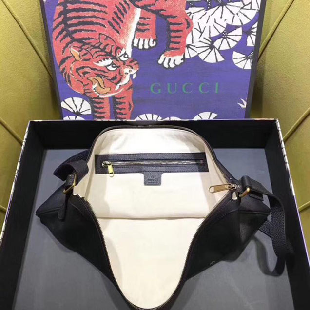 Gucci Leather Print Half-Moon Hobo Bag 523588 Black 2018