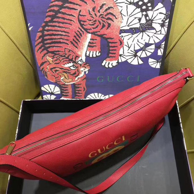 Gucci Leather Print Half-Moon Hobo Bag 523588 Red 2018