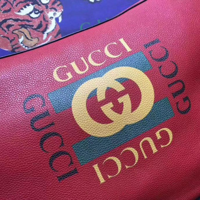 Gucci Leather Print Half-Moon Hobo Bag 523588 Red 2018