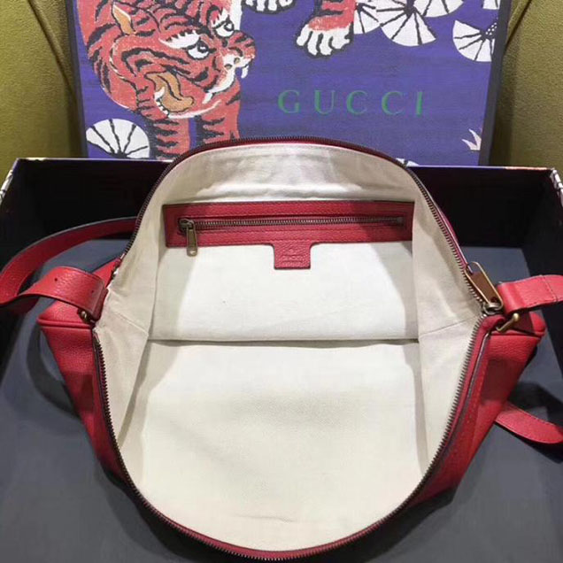 Gucci Leather Print Half-Moon Hobo Bag 523588 Red 2018