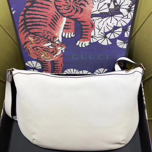 Gucci Leather Print Half-Moon Hobo Bag 523588 White 2018