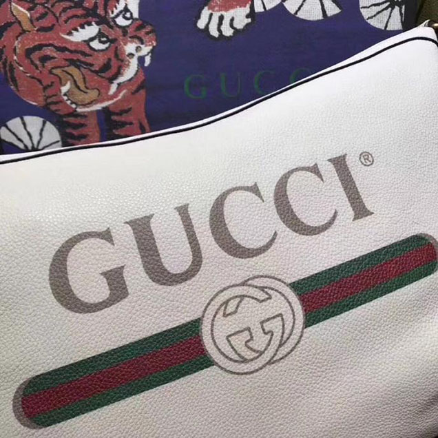 Gucci Leather Print Half-Moon Hobo Bag 523588 White 2018