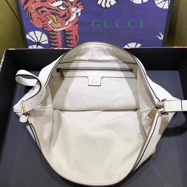 Gucci Leather Print Half-Moon Hobo Bag 523588 White 2018