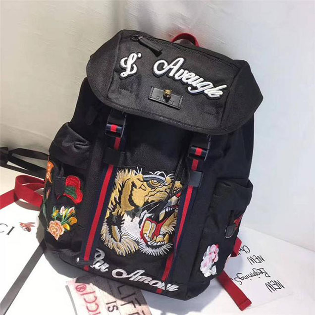 Gucci Backpack with embroidery 429037 Black